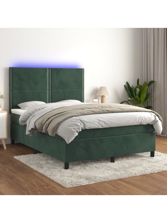 Kontinentaalvoodi madrats, LED, tumeroheline, 140x190 cm, samet