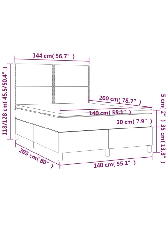 Kontinentaalvoodi madrats, LED, roosa, 140x200 cm, samet