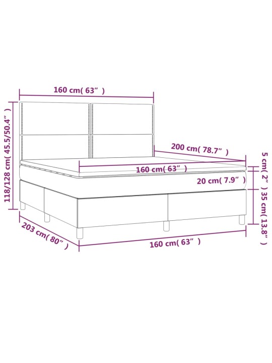 Kontinentaalvoodi madrats, LED, roosa, 160x200 cm, samet