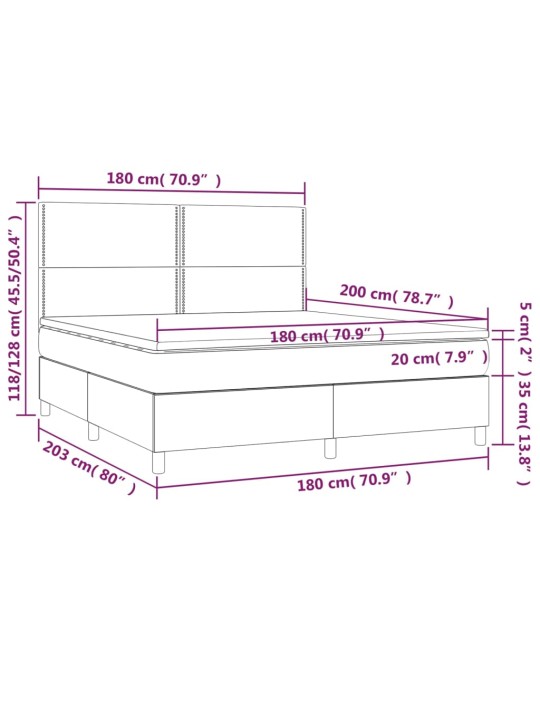 Kontinentaalvoodi madrats ja LED, must, 180x200 cm, samet