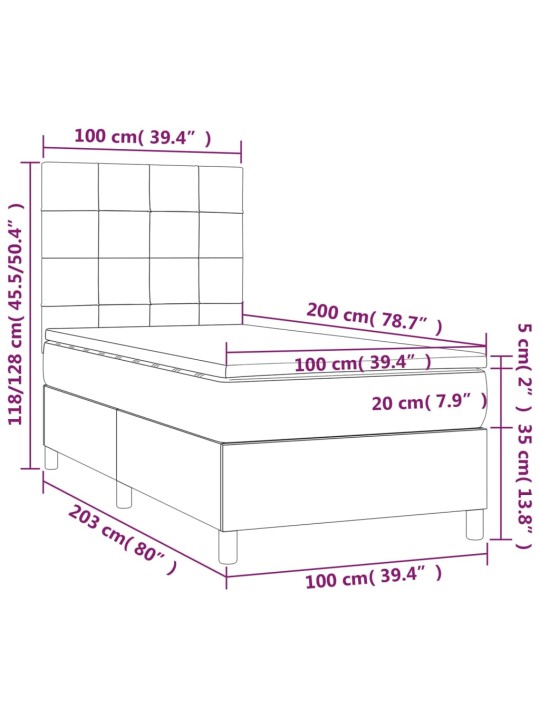 Kontinentaalvoodi madrats, led, tumesinine, 100x200 cm, samet