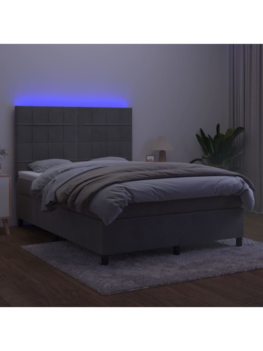 Kontinentaalvoodi madrats ja led, helehall, 140x190 cm, samet