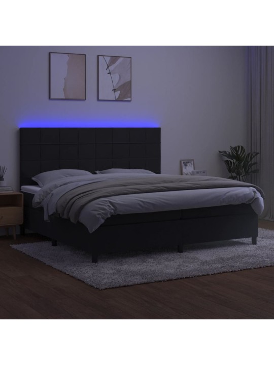 Kontinentaalvoodi madrats ja LED, must, 200x200 cm, samet