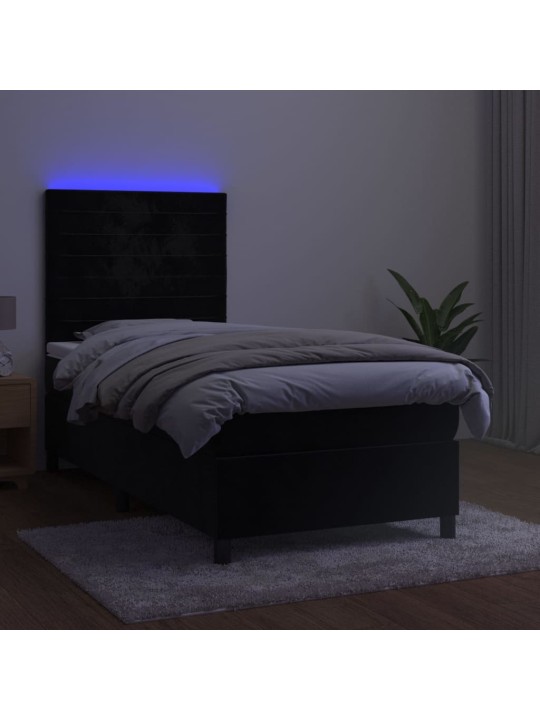 Kontinentaalvoodi madrats ja LED, must, 90x200 cm, samet