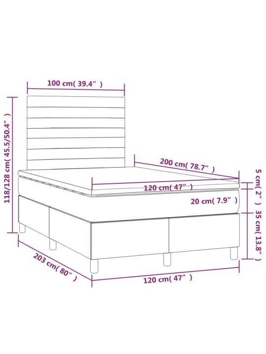 Kontinentaalvoodi madrats ja LED, tumehall, 120x200 cm, samet