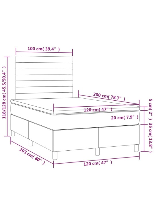 Kontinentaalvoodi madrats ja LED, must, 120x200 cm, samet