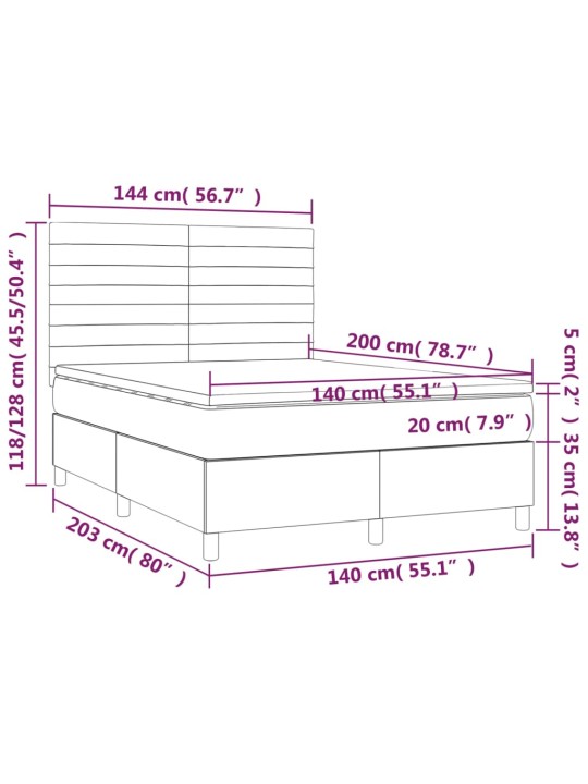 Kontinentaalvoodi madrats, LED, roosa, 140x200 cm, samet