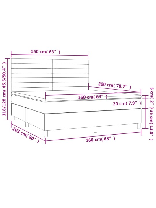 Kontinentaalvoodi madrats, LED, roosa, 160x200 cm, samet