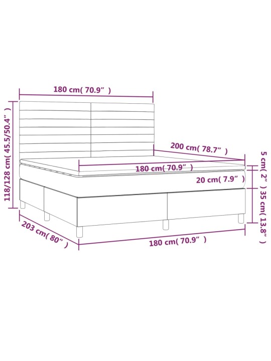 Kontinentaalvoodi madrats ja LED, must, 180x200 cm, samet