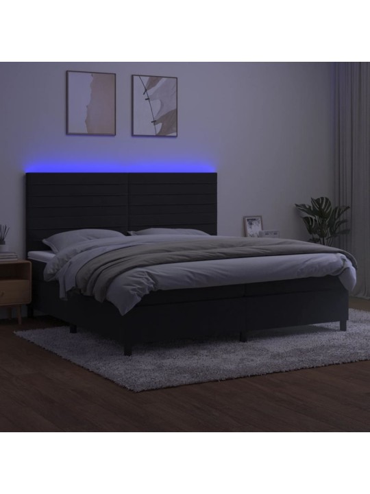 Kontinentaalvoodi madrats ja led, must, 200x200 cm, samet