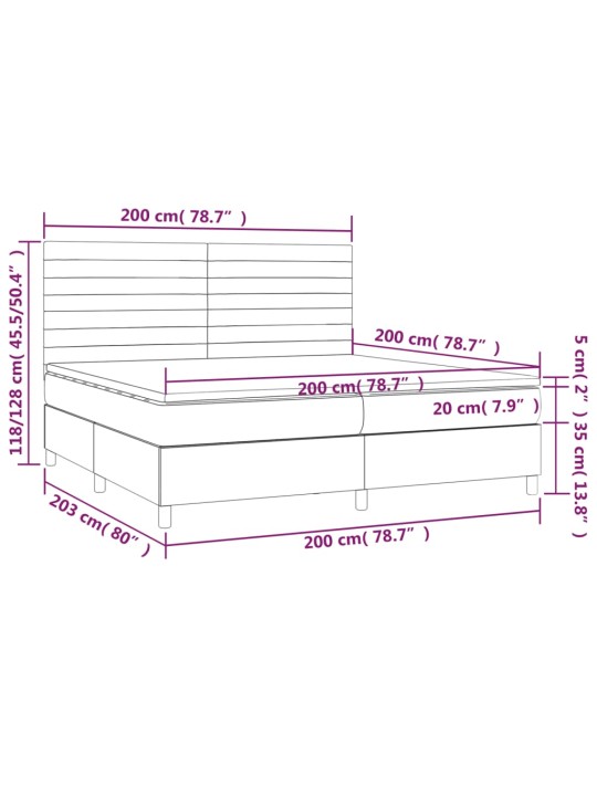 Kontinentaalvoodi madrats ja led, must, 200x200 cm, samet