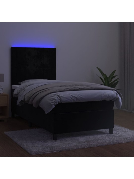 Kontinentaalvoodi madrats ja LED, must, 80x200 cm, samet