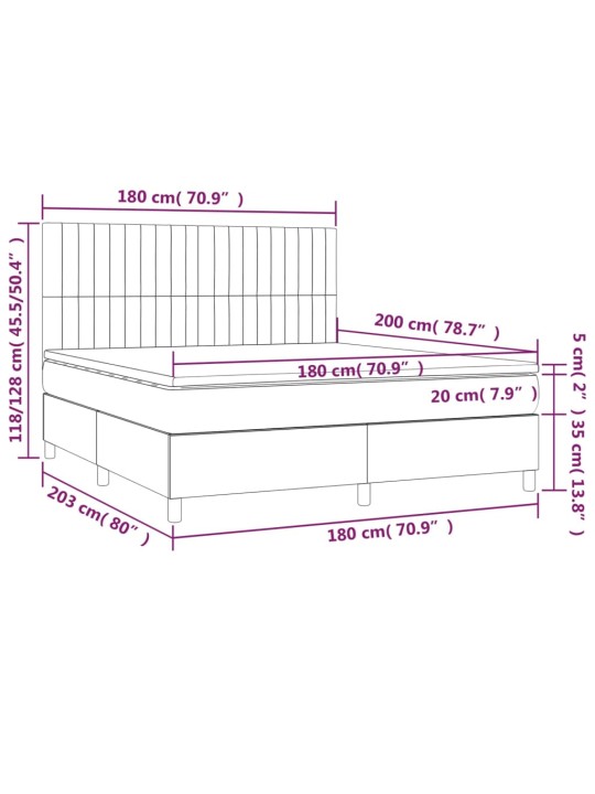 Kontinentaalvoodi madrats ja led, must, 180x200 cm, samet