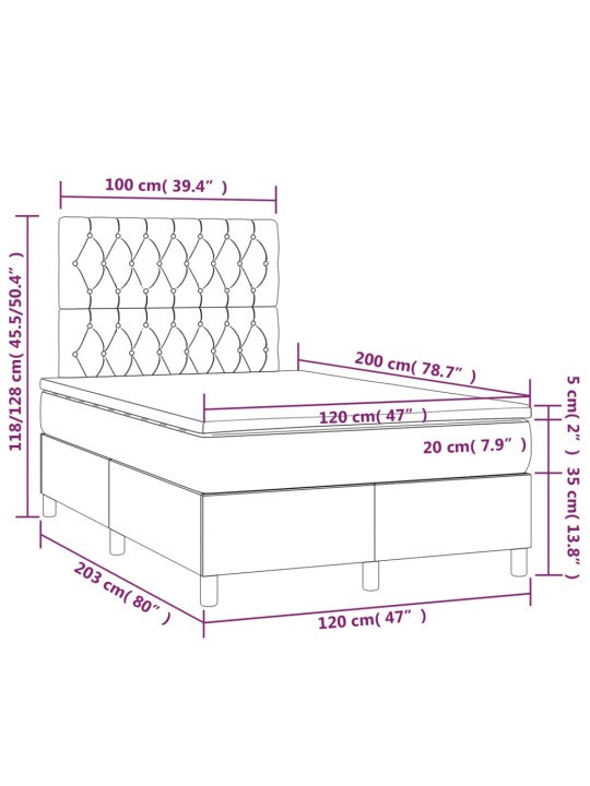 Kontinentaalvoodi madrats ja LED, tumehall, 120x200 cm, samet