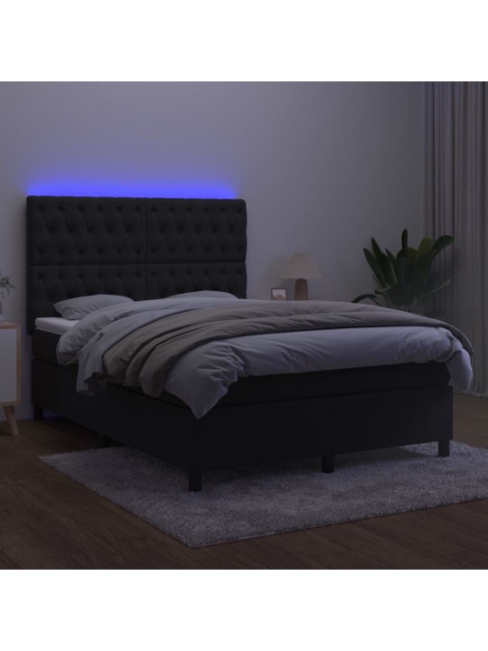 Kontinentaalvoodi madrats ja led, must, 140x190 cm, samet