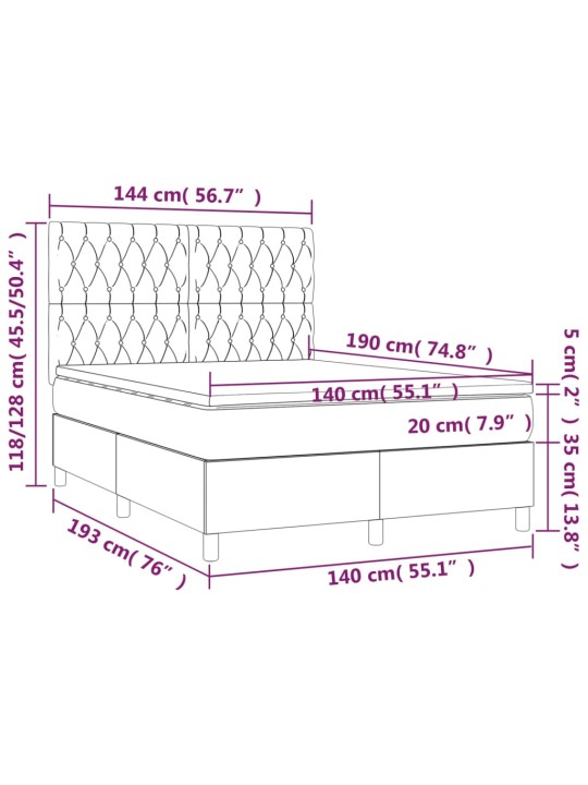 KONTINENTAALVOODI MADRATS, LED, TUMEROHELINE, 140X190 CM, SAMET