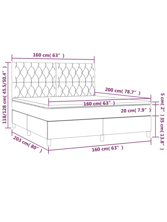 Kontinentaalvoodi madrats, led, roosa, 160x200 cm, samet