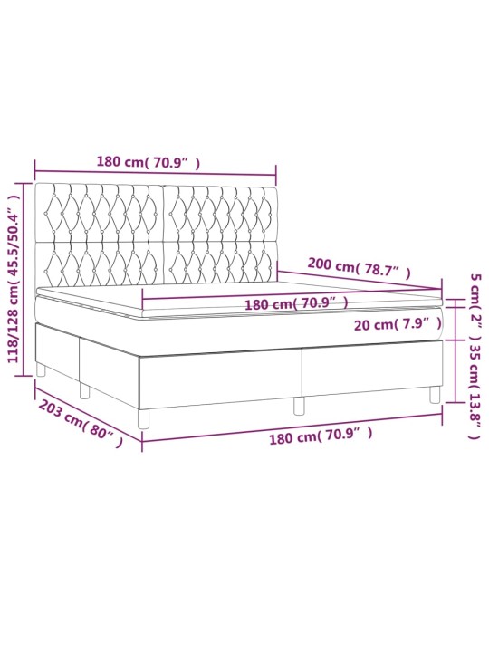 Kontinentaalvoodi madrats ja LED, must, 180x200 cm, samet