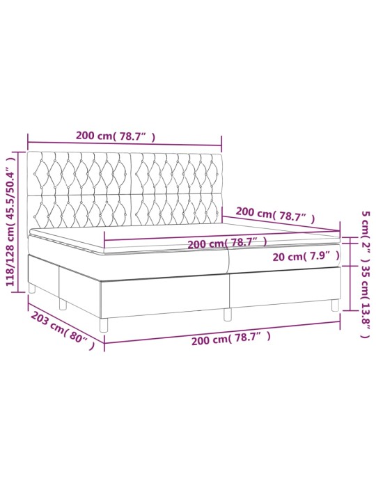 Kontinentaalvoodi madrats ja LED, tumehall, 200x200 cm, samet