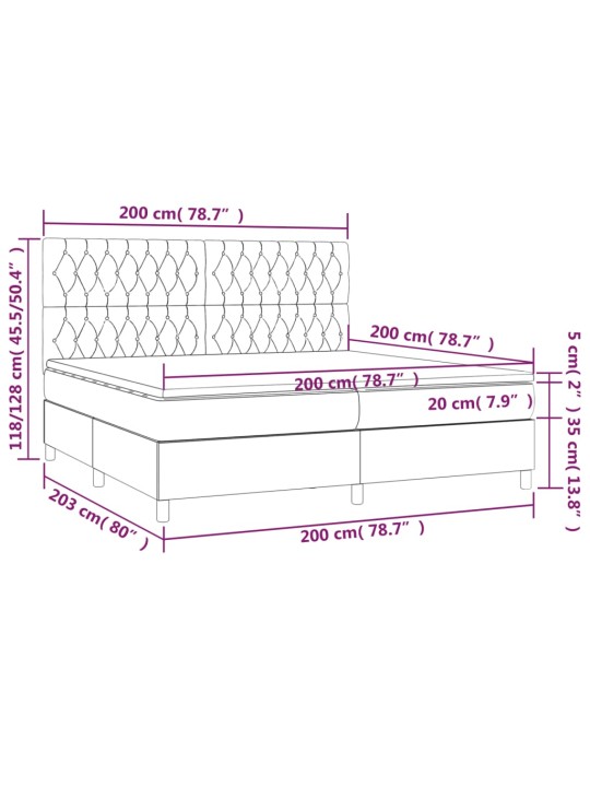 KONTINENTAALVOODI MADRATS, LED, TUMEROHELINE, 200X200 CM, SAMET