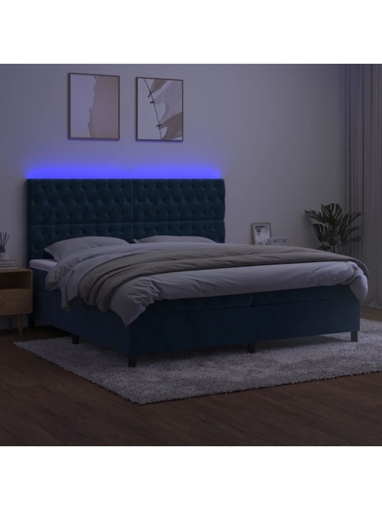 Kontinentaalvoodi madrats, LED, tumesinine, 200x200 cm, samet
