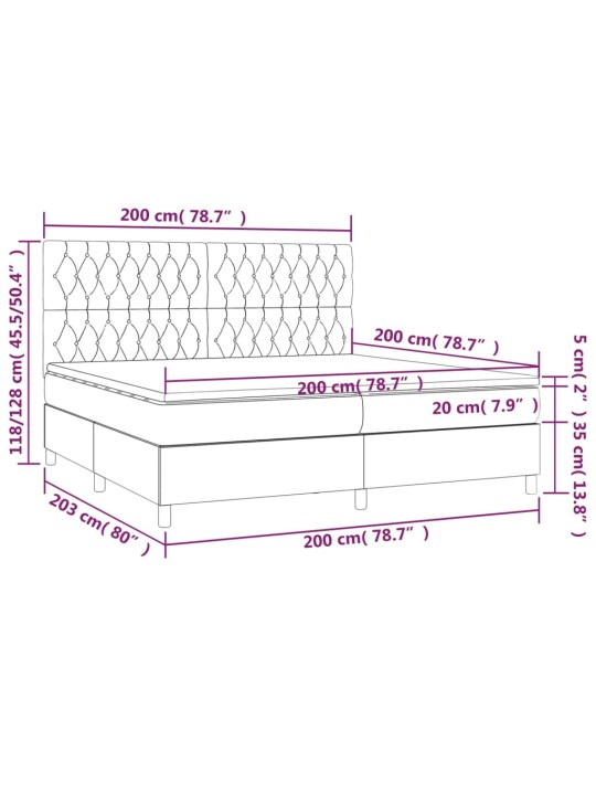Kontinentaalvoodi madrats, LED, tumesinine, 200x200 cm, samet