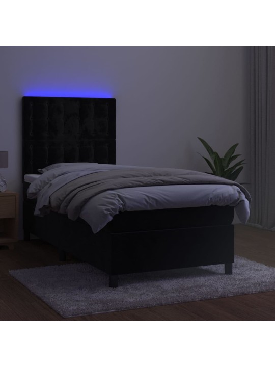 Kontinentaalvoodi madrats ja led, must, 80x200 cm, samet