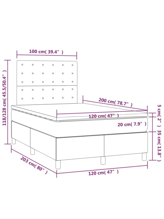 Kontinentaalvoodi madrats, LED, roosa, 120x200 cm, samet