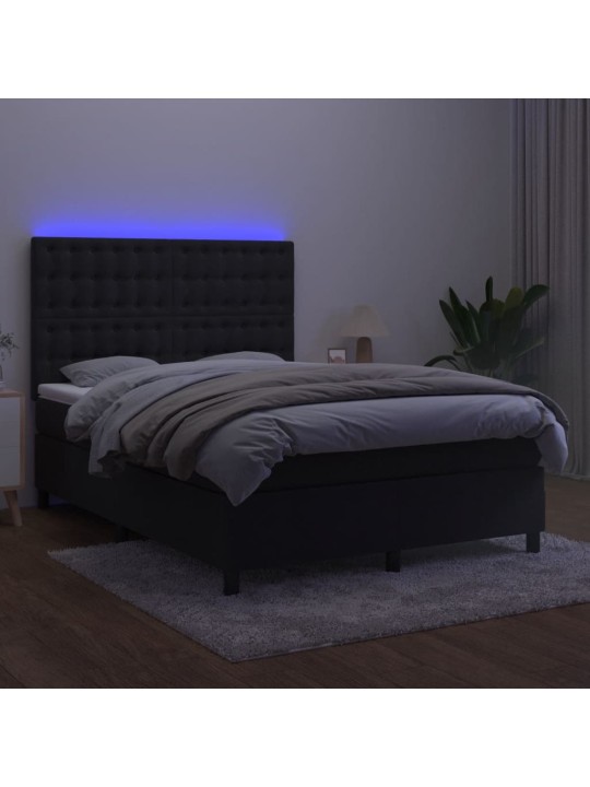 Kontinentaalvoodi madrats ja LED, must, 140x190 cm, samet