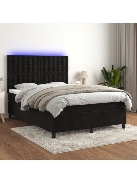 Kontinentaalvoodi madrats ja LED, must, 140x190 cm, samet