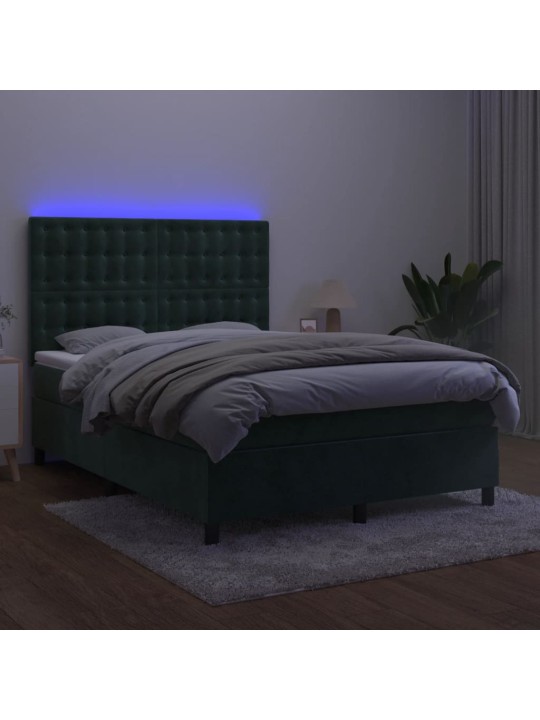 Kontinentaalvoodi madrats, LED, tumeroheline, 140x190 cm, samet