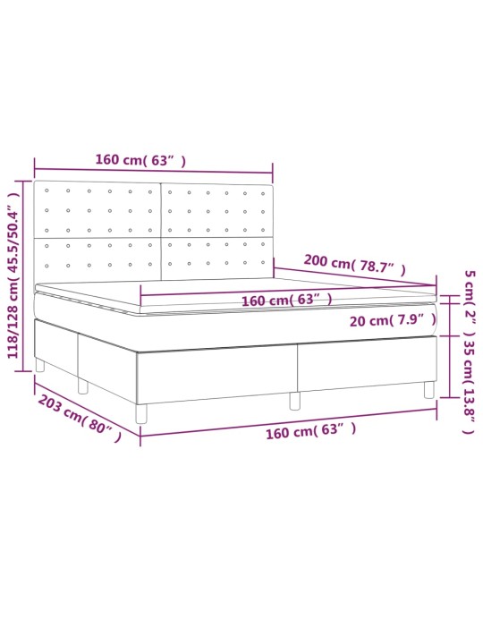 KONTINENTAALVOODI MADRATS JA LED, MUST, 160X200 CM, SAMET