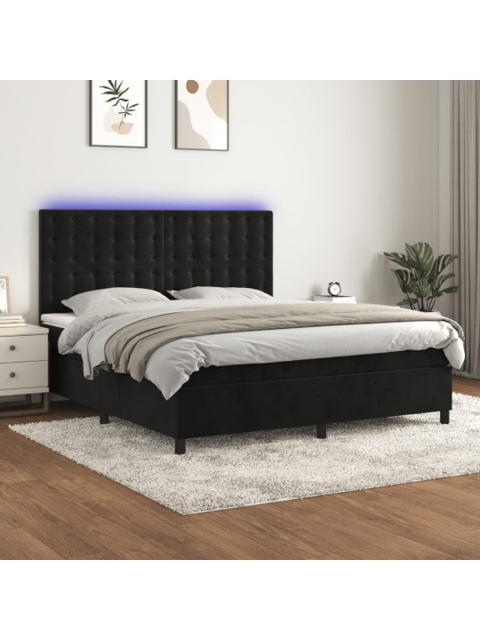 KONTINENTAALVOODI MADRATS JA LED, MUST, 160X200 CM, SAMET
