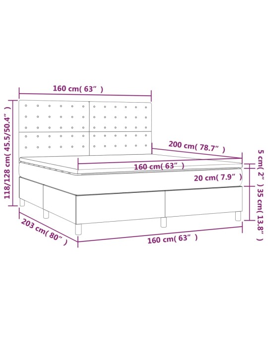 Kontinentaalvoodi madrats, led, roosa, 160x200 cm, samet
