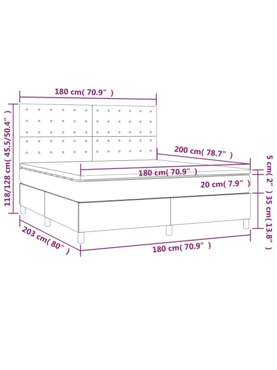 Kontinentaalvoodi madrats, LED, roosa, 180x200 cm, samet