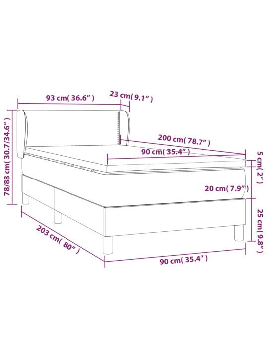 Kontinentaalvoodi madratsiga, must, 90x200 cm, samet