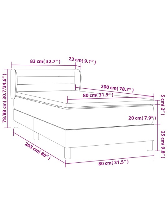 Kontinentaalvoodi madratsiga, must, 80x200 cm, samet