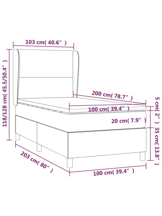 Kontinentaalvoodi madratsiga, must, 100x200 cm, kunstnahk