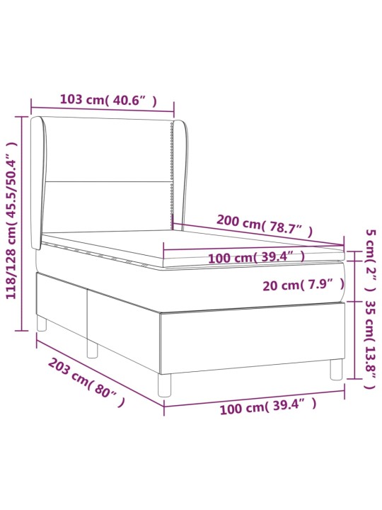 Kontinentaalvoodi madratsiga, must, 100x200 cm, kunstnahk