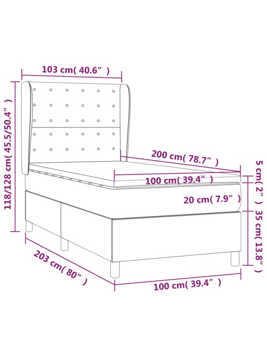 Kontinentaalvoodi madratsiga, must, 100x200 cm, kunstnahk