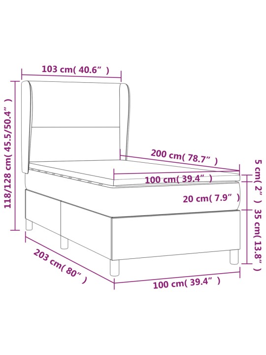 Kontinentaalvoodi madratsiga, helehall, 100x200 cm, samet