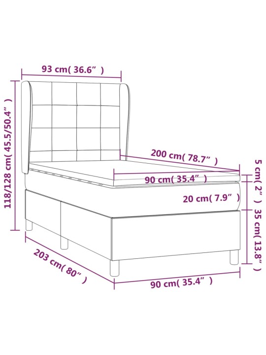 Kontinentaalvoodi madratsiga, must, 90x200 cm, samet