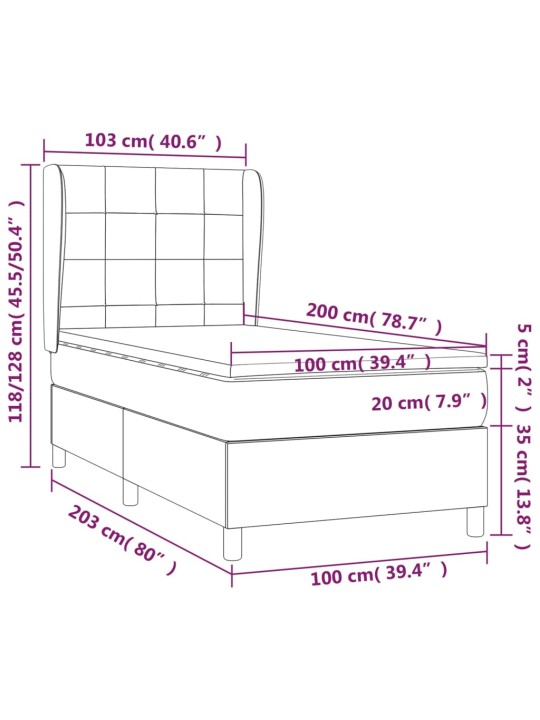 Kontinentaalvoodi madratsiga, helehall, 100x200 cm, samet