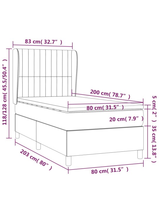 Kontinentaalvoodi madratsiga, must, 80x200 cm, samet