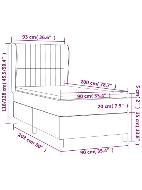 Kontinentaalvoodi madratsiga, must, 90x200 cm, samet