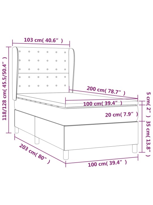 Kontinentaalvoodi madratsiga, tumehall, 100x200 cm, samet