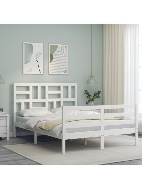 Voodiraam peatsiga, valge, 140 x 200 cm, täispuit