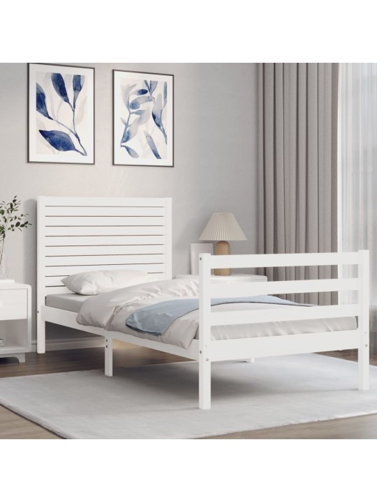 Voodiraam peatsiga, valge, 90 x 200 cm, täispuit