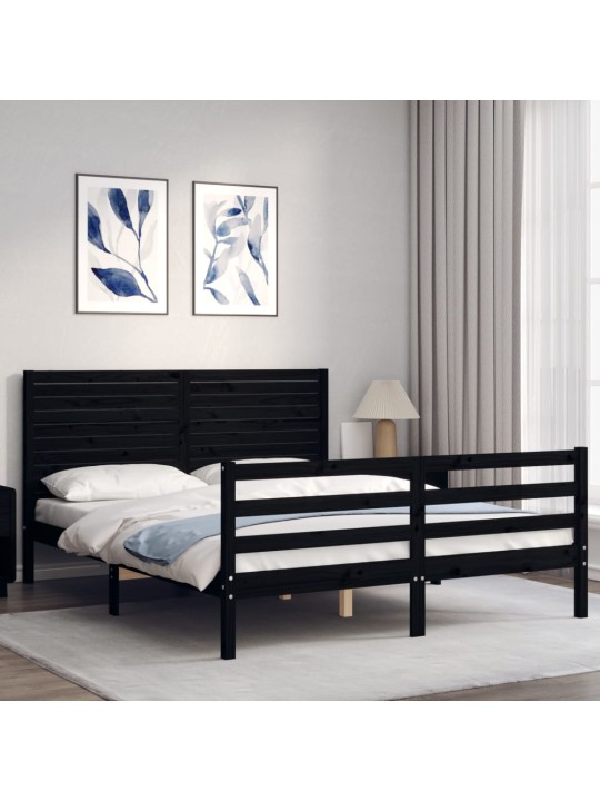 Voodiraam peatsiga, must, 160 x 200 cm, täispuit