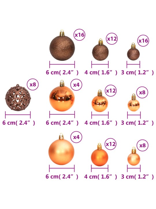 Jõulukuulid 100 tk, pruun, 3 / 4 / 6 cm